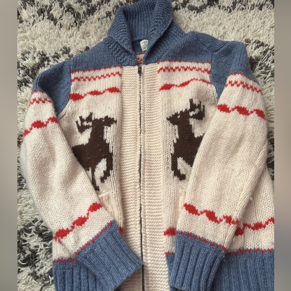 THE GREAT- The Reindeer Shawl Collar Full Zip Sweater Lambswool XS oversized - Picture 6 of 14